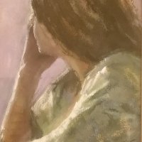 Green Blouse £215
 20x28cm oil and pastel on canvas sheet