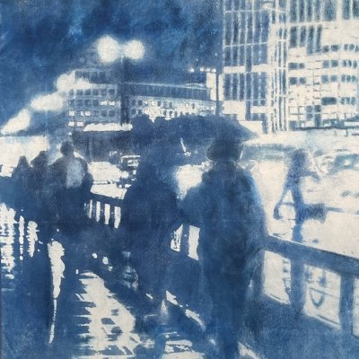 Commute [indigo]
H115cmxW87cm
cyanotype and mixed media on stretched canvas framed 
£1,750